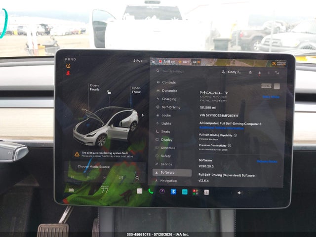 45661078 :رقم المزاد ، 5YJYGDEE4MF287411 vin ، 2021 Tesla Model Y Long Range Dual Motor All-wheel Drive مزاد بيع