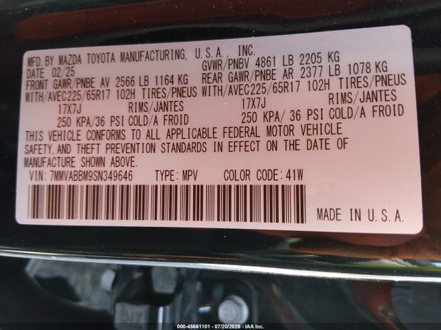 Aukcja sprzedaży 2025 Mazda Cx-50 2.5 S Preferred Package, vin: 7MMVABBM9SN349646, numer aukcji: 45661101