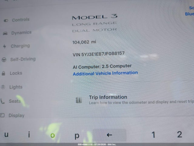 45661110 :رقم المزاد ، 5YJ3E1EB7JF088157 vin ، 2018 Tesla Model 3 Long Range/performance مزاد بيع
