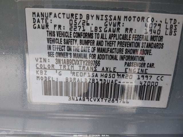3N1AB9CVXTY289766 Nissan SENTRA SV
