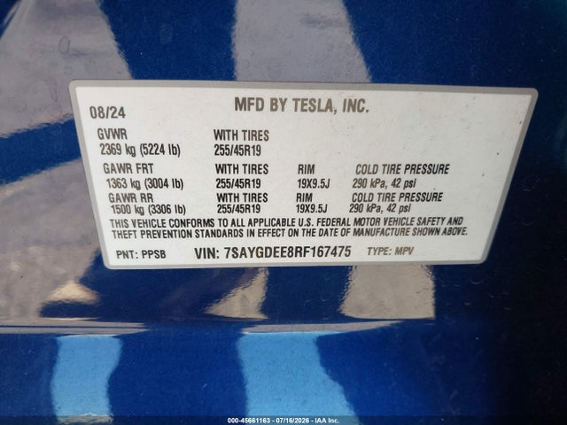 Aukcja sprzedaży 2024 Tesla Model Y Long Range Dual Motor All-wheel Drive, vin: 7SAYGDEE8RF167475, numer aukcji: 45661163