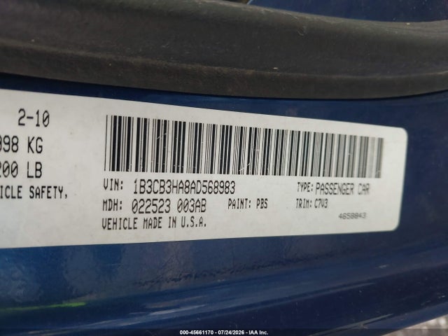 Aukcja sprzedaży 2010 Dodge Caliber Mainstreet, vin: 1B3CB3HA8AD568983, numer aukcji: 45661170