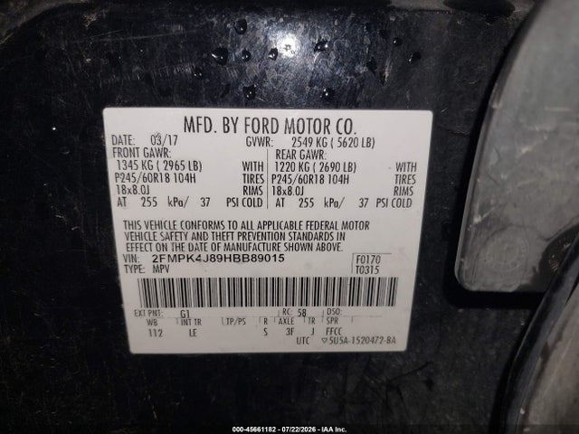Ford EDGE SEL 2017 2FMPK4J89HBB89015 Image 9