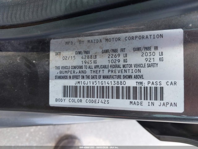 Aukcja sprzedaży 2016 Mazda Mazda6 I Touring, vin: JM1GJ1V51G1413880, numer aukcji: 45661203