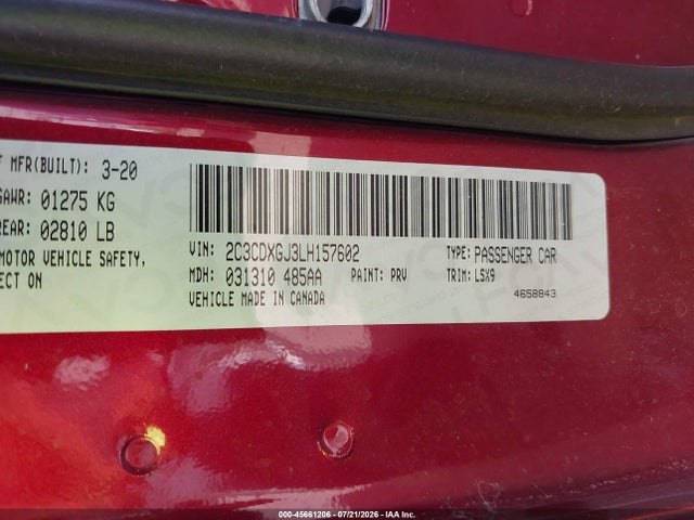 2020 Dodge Charger Scat Pack Rwd მანქანა იყიდება აუქციონზე, vin: 2C3CDXGJ3LH157602, აუქციონის ნომერი: 45661206