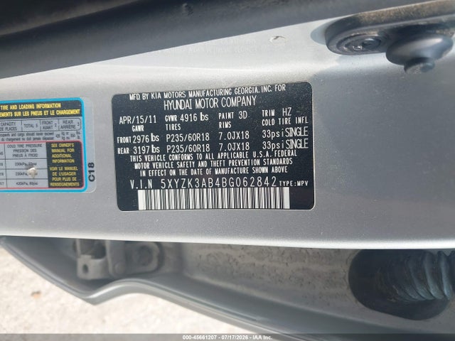 Aukcja sprzedaży 2011 Hyundai Santa Fe Limited, vin: 5XYZK3AB4BG062842, numer aukcji: 45661207