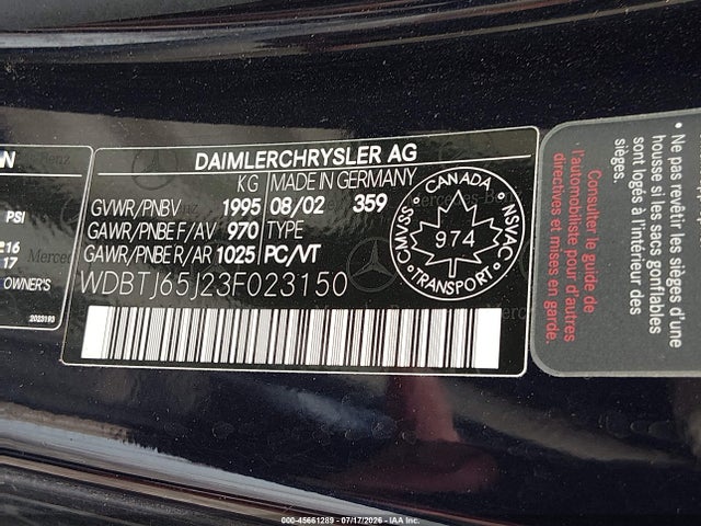 Продажа на аукционе авто 2003 Mercedes-benz Clk 320, vin: WDBTJ65J23F023150, номер лота: 45661289