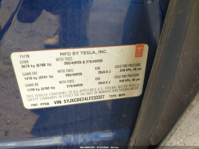 5YJXCDE24LF233327 Tesla Model X Long Range Dual Motor All-wheel Drive/long Range Plus Dual Motor All-wheel Drive