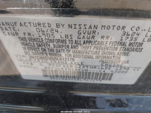 45661302 :رقم المزاد ، 3N1CN8DV5RL917179 vin ، 2024 Nissan Versa 1.6 S مزاد بيع