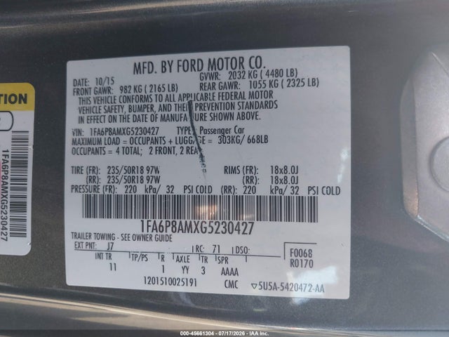 1FA6P8AMXG5230427 Ford Mustang V6