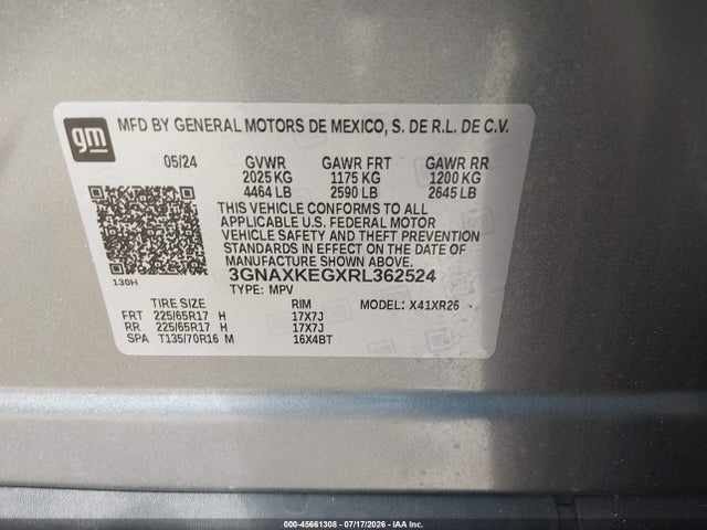 3GNAXKEGXRL362524 Chevrolet Equinox Fwd Lt