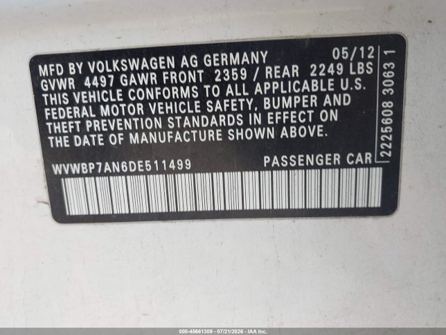 Продажа на аукционе авто 2013 Volkswagen Cc 2.0t Sport Plus, vin: WVWBP7AN6DE511499, номер лота: 45661309