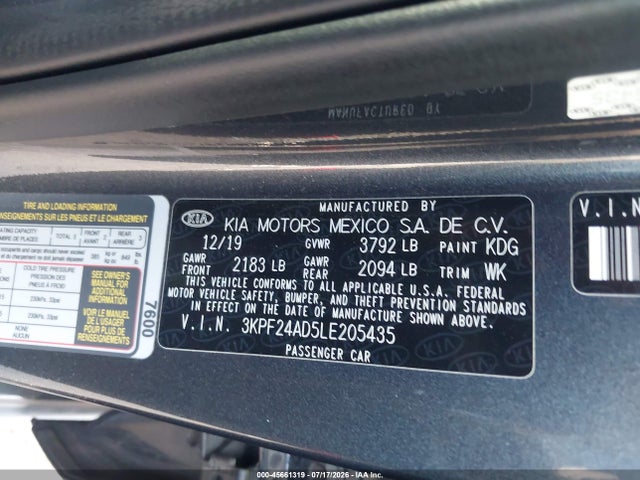 Aukcja sprzedaży 2020 Kia Forte Fe, vin: 3KPF24AD5LE205435, numer aukcji: 45661319