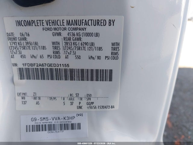 Ford F-250 Xl 2016 1FDBF2A67GED31155 Image 9