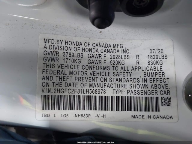 Honda Civic Sport 2020 2HGFC2F81LH568978 Image 9