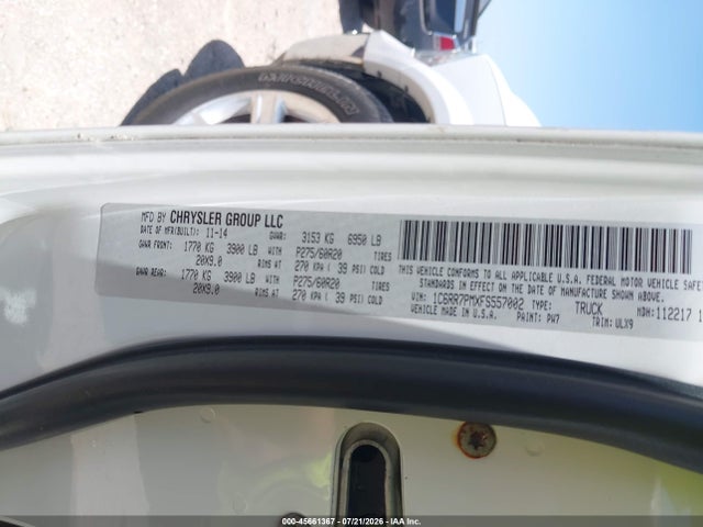 2015 Ram 1500 Laramie Limited მანქანა იყიდება აუქციონზე, vin: 1C6RR7PMXFS557002, აუქციონის ნომერი: 45661367