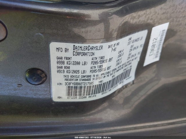 Продаж на аукціоні авто 2002 Chrysler Pt Cruiser Limited, vin: 3C8FY68B02T217905, номер лоту: 45661383