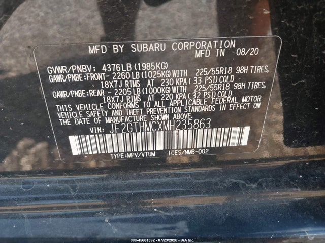 45661392 :رقم المزاد ، JF2GTHMCXMH235863 vin ، 2021 Subaru Crosstrek Limited مزاد بيع
