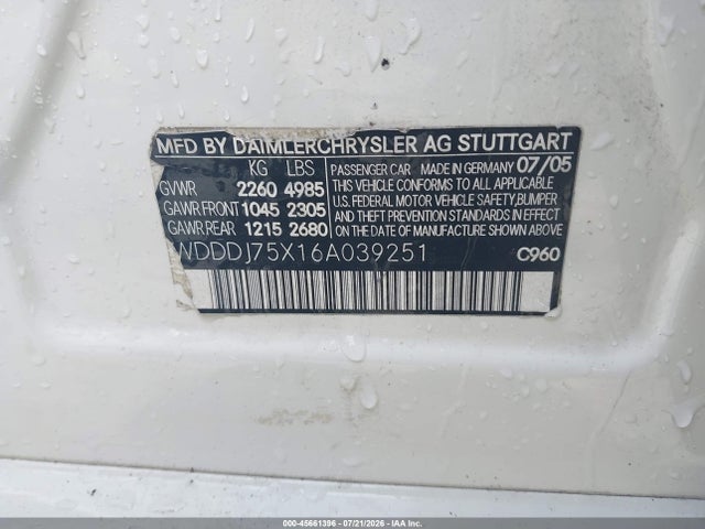 Aukcja sprzedaży 2006 Mercedes-benz Cls 500, vin: WDDDJ75X16A039251, numer aukcji: 45661396