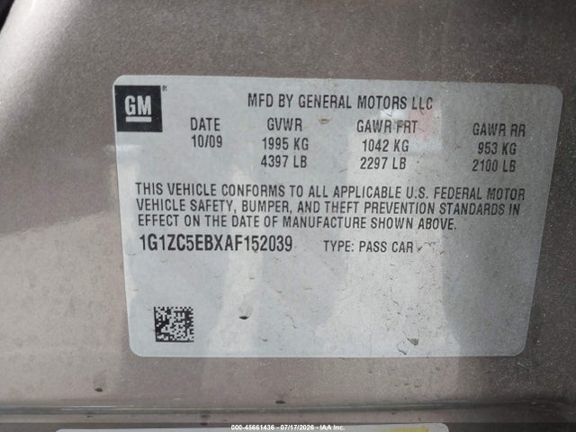 Продаж на аукціоні авто 2010 Chevrolet Malibu Lt, vin: 1G1ZC5EBXAF152039, номер лоту: 45661436