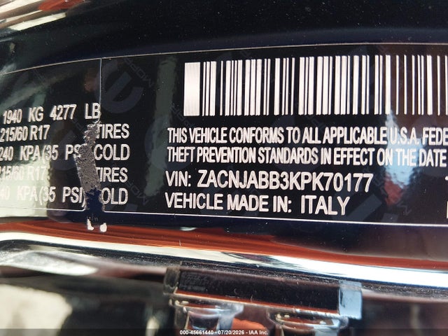 Продажа на аукционе авто 2019 Jeep Renegade Latitude Fwd, vin: ZACNJABB3KPK70177, номер лота: 45661440