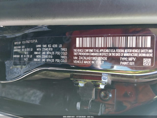 Aukcja sprzedaży 2019 Jeep Renegade Limited Fwd, vin: ZACNJAB19KPJ97436, numer aukcji: 45661451
