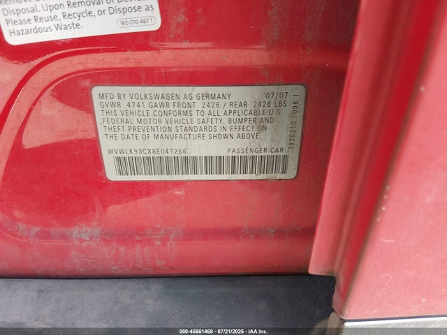 Продаж на аукціоні авто 2008 Volkswagen Passat Komfort, vin: WVWLK93CX8E041266, номер лоту: 45661468