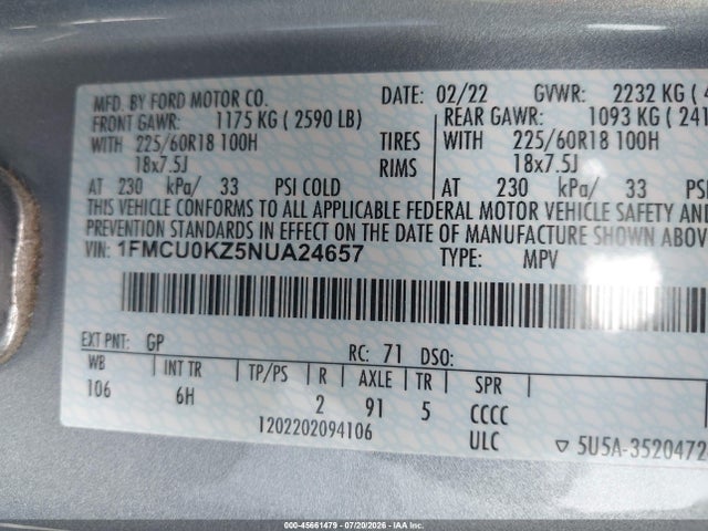 1FMCU0KZ5NUA24657 Ford Escape Sel Plug-in Hybrid