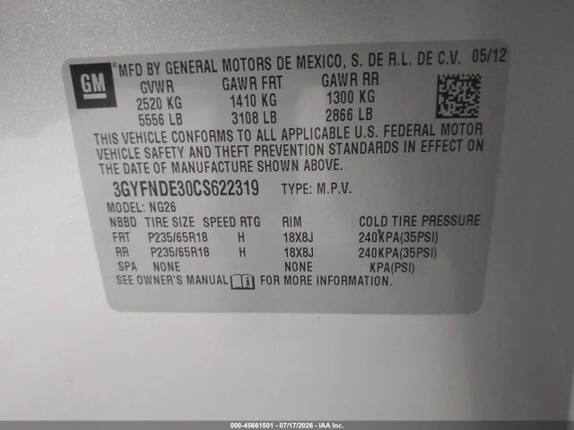 Продаж на аукціоні авто 2012 Cadillac Srx Luxury Collection, vin: 3GYFNDE30CS622319, номер лоту: 45661501
