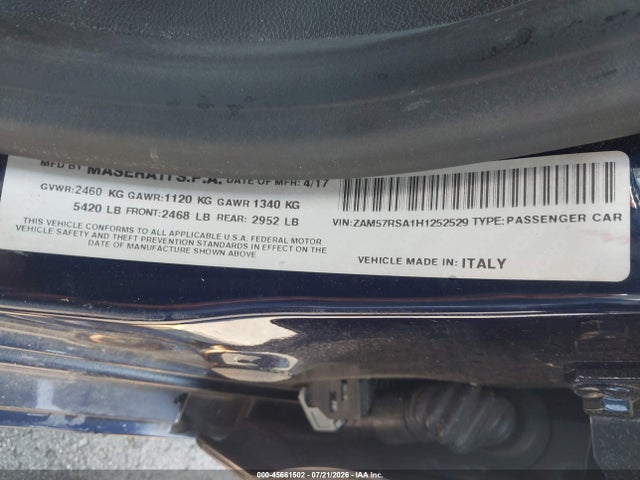 Продажа на аукционе авто 2017 Maserati Ghibli S, vin: ZAM57RSA1H1252529, номер лота: 45661502