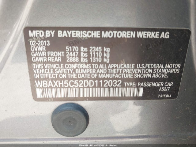 Aukcja sprzedaży 2013 Bmw 528i Xdrive, vin: WBAXH5C52DD112032, numer aukcji: 45661512