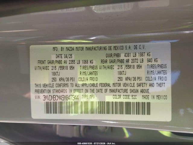 45661538 :رقم المزاد ، 3MVDMBCM4SM847344 vin ، 2025 Mazda Cx-30 2.5 S Preferred Package مزاد بيع