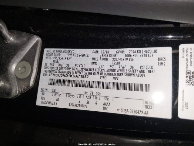 1FMCU0HD1KUA71952 Ford ESCAPE SEL