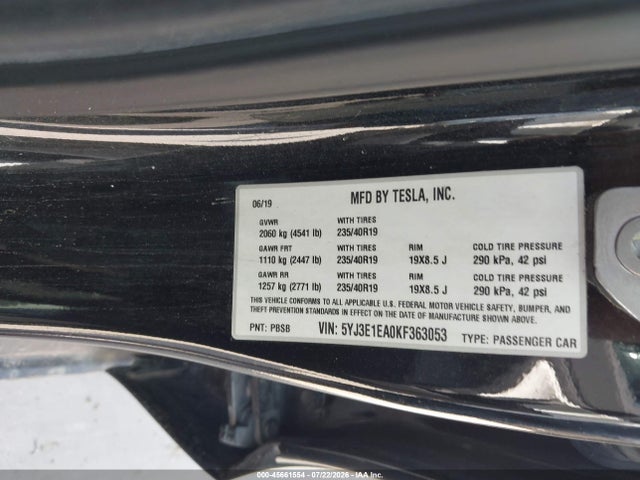 Aukcja sprzedaży 2019 Tesla Model 3, vin: 5YJ3E1EA0KF363053, numer aukcji: 45661554