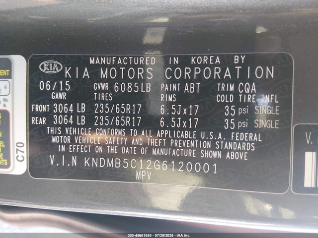 KIA SEDONA LX 2016 KNDMB5C12G6120001 Image 9