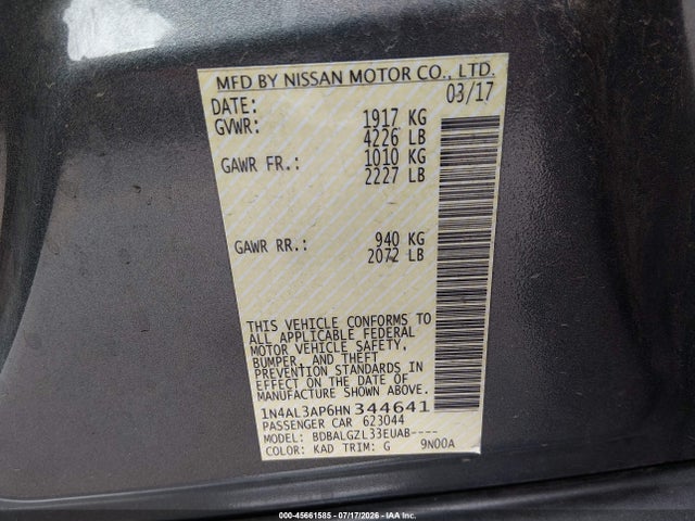 Nissan Altima 2.5 S 2017 1N4AL3AP6HN344641 Image 9