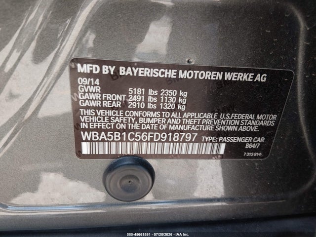 Aukcja sprzedaży 2015 Bmw 535i, vin: WBA5B1C56FD918797, numer aukcji: 45661591