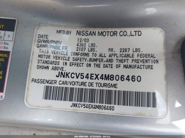 45661608 :رقم المزاد ، JNKCV54EX4M806460 vin ، 2004 Infiniti G35 مزاد بيع