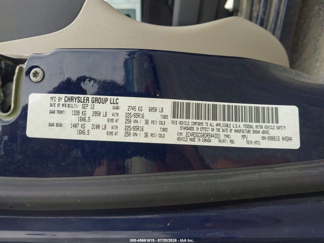 Aukcja sprzedaży 2013 Dodge Grand Caravan Sxt, vin: 2C4RDGCG0DR544331, numer aukcji: 45661619