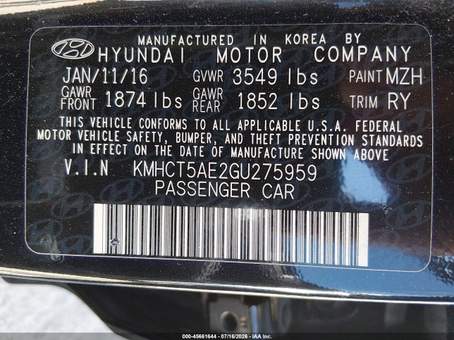 Hyundai ACCENT SE 2016 KMHCT5AE2GU275959 Image 9