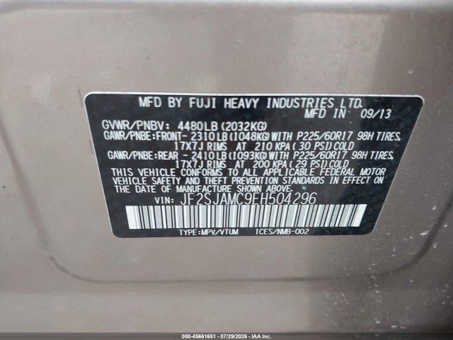 Aukcja sprzedaży 2014 Subaru Forester 2.5i Touring, vin: JF2SJAMC9EH504296, numer aukcji: 45661651