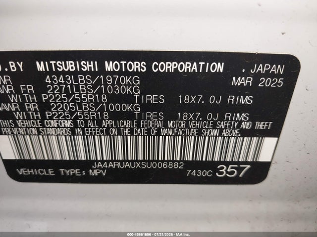 Aukcja sprzedaży 2025 Mitsubishi Outlander Sport 2.0 Es Awc/2.0 Le Awc/2.0 S Awc/2.0 Se Awc/2.0 Trail Edition Awc, vin: JA4ARUAUXSU006882, numer aukcji: 45661656