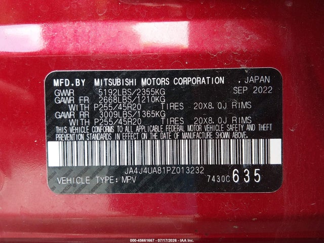 Продажа на аукционе авто 2023 Mitsubishi Outlander Ralliart S-awc/se 2.5 S-awc/se Black Edition S-awc/se Special Editiont S-awc, vin: JA4J4UA81PZ013232, номер лота: 45661667