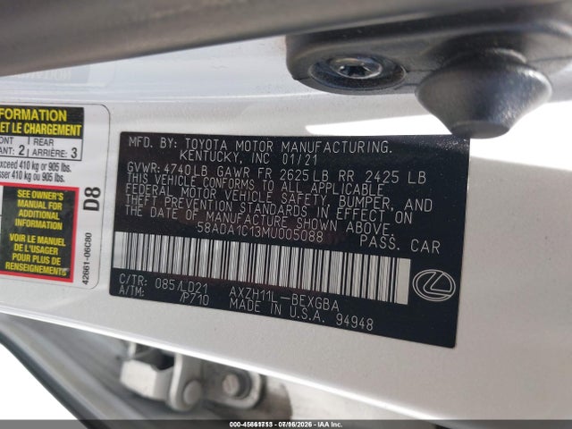 Lexus ES 300H 2021 58ADA1C13MU005088 Image 9
