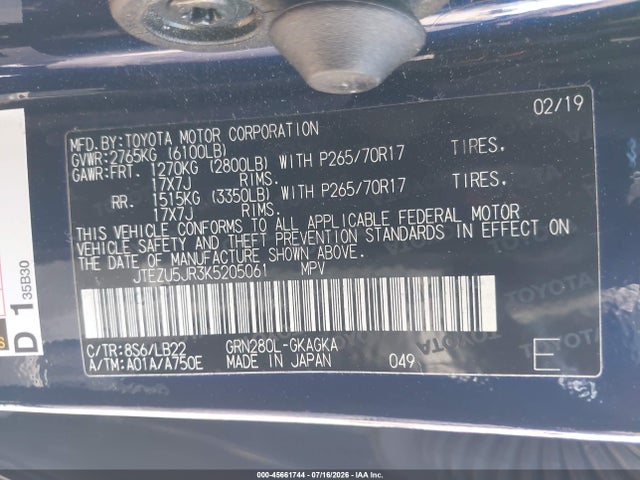 Toyota 4runner Sr5 Premium 2019 JTEZU5JR3K5205061 Image 9