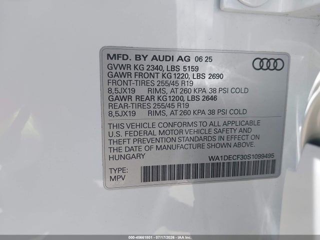WA1DECF30S1099495 Audi Q3 Premium 45 Tfsi S Line Quattro Tiptronic