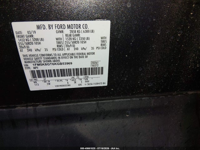 1FM5K8GT6KGB53969 Ford EXPLORER SPORT