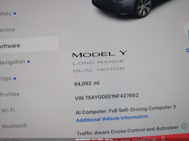 Auction sale of the 2022 Tesla Model Y Long Range Dual Motor All-wheel Drive, vin: 7SAYGDEE1NF427662, lot number: 45661836