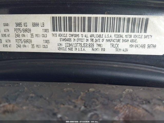 Aukcja sprzedaży 2009 Dodge Ram 1500 Slt/sport/trx, vin: 1D3HV13T79J531839, numer aukcji: 45661859