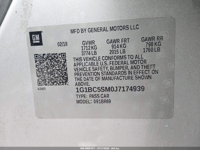 1G1BC5SM0J7174939 Chevrolet Cruze Ls Auto